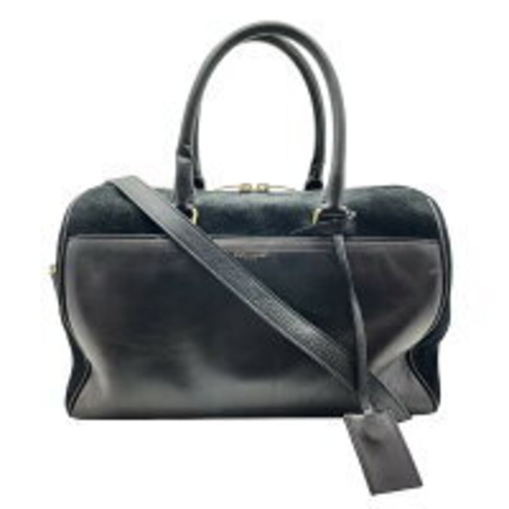 SAINT LAURENT Duffle Handbag Shoulder Bag Crossbody Leather Suede Black